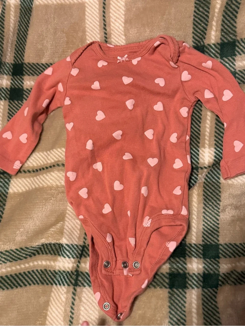 Carter's Pink Heart Long-Sleeve One-Piece Bodysuit